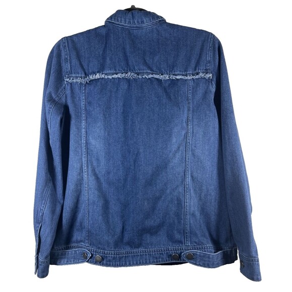 J Jill Denim Blue Jean Size Medium Fringe Trim Button 100% Cotton Shacket - Picture 4 of 12